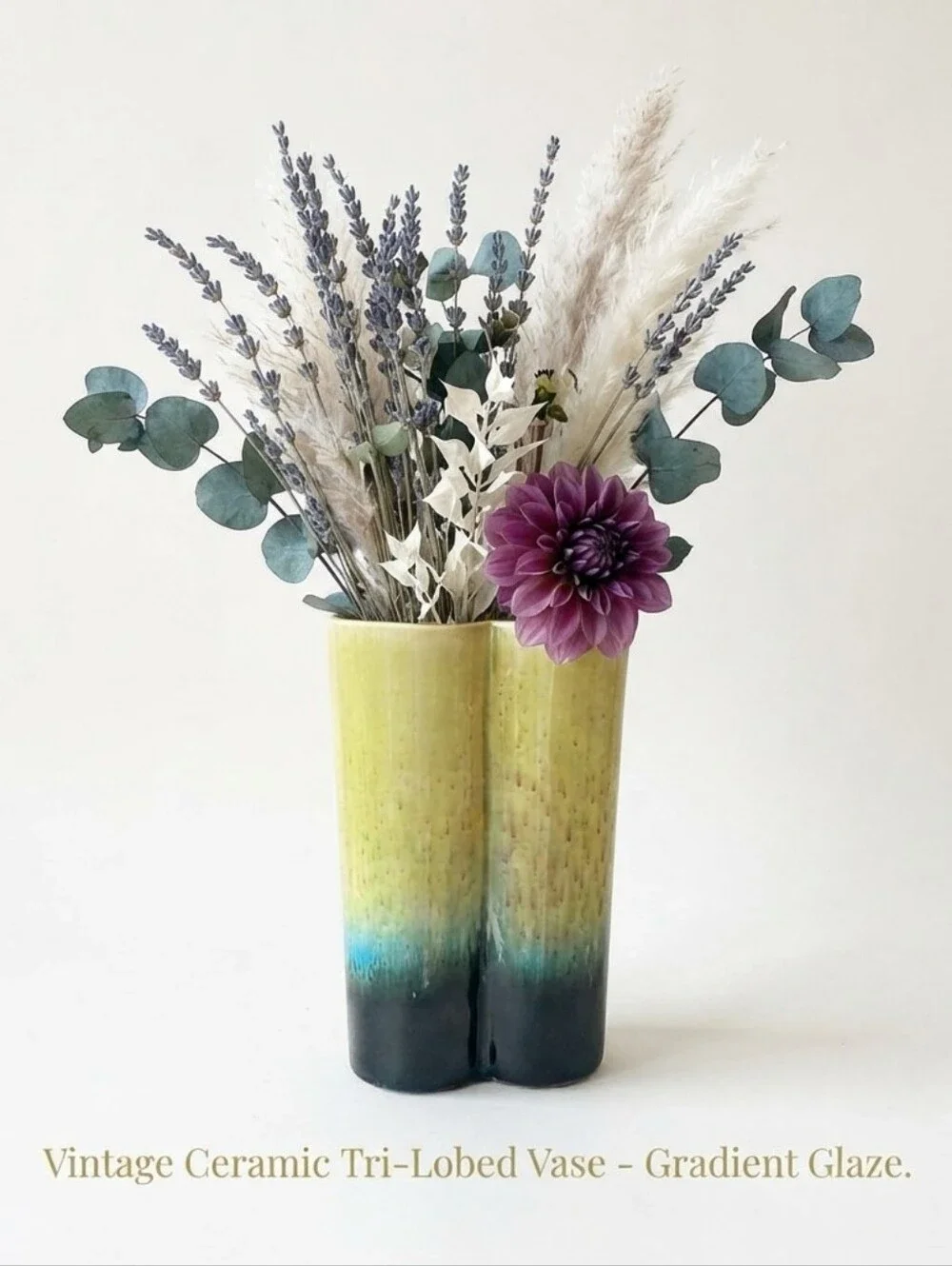 Hull Pottery 110  Yellow Green Ombré 3 Lobed MCM 9